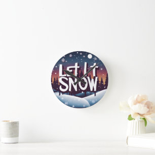 Let It Snow with Beautiful Winter Wonderland Round Clock