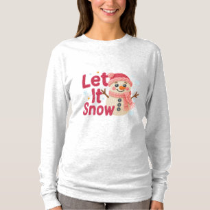 Let It Snow Women’s – Faux Embroidery Snowman T-Shirt