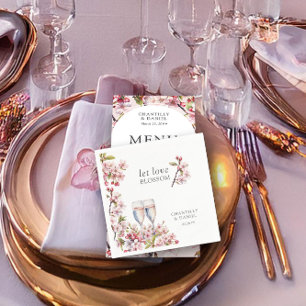 Let Love Blossom Pink Cherry Tree Flowers Wedding Napkin