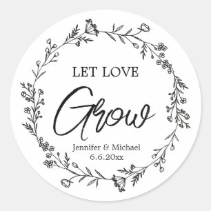 let love grow black&white botanical wedding  classic round sticker