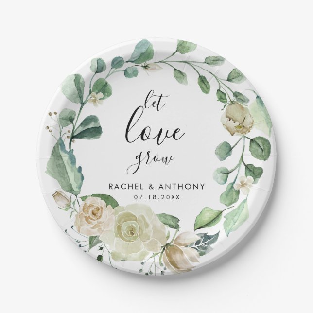 Let Love Grow Boho Chic Botanical Floral Wreath Paper Plate (Front)