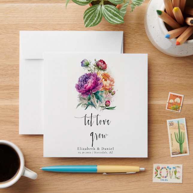 Let Love Grow Boho Peonies Garden Seed Packet  Envelope (Desk)