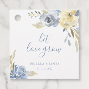 Let Love Grow Dusty Blue Watercolor Floral Favour Tags