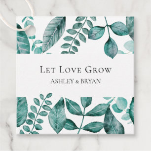 Let Love Grow Elegant Teal Greenery Wedding Favour Tags