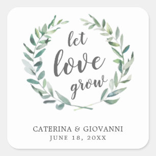 Let Love Grow Greenery Wreath Rustic Wedding Square Sticker