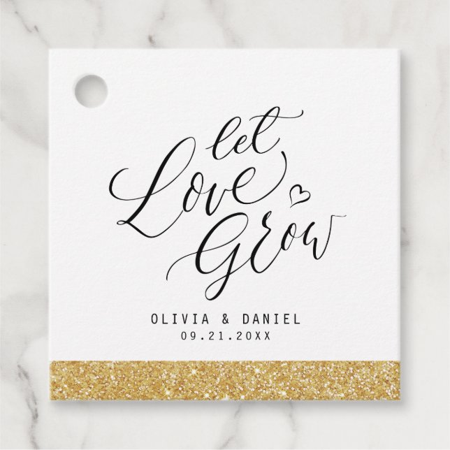 "Let love grow" modern calligraphy wedding Favour Tags (Front)