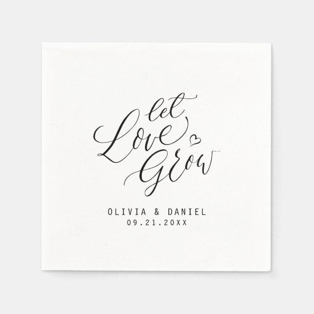 "Let love grow" modern calligraphy wedding Napkin (Front)