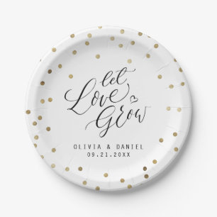 "Let love grow" modern calligraphy wedding Paper Plate