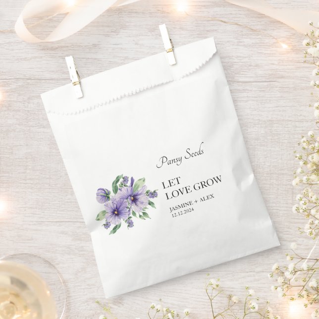Let Love Grow Pansy Seed Wedding Favour Bags (Clipped)