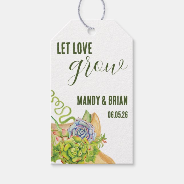 Let Love Grow, Personalised Succulent Favour Gift Tags (Front)