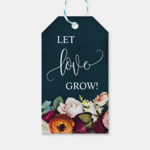 Let Love Grow Plant Gift Wine Navy Wedding Shower Tags