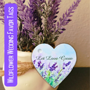 Let Love Grow Purple Watercolor Wildflower Wedding Favour Tags
