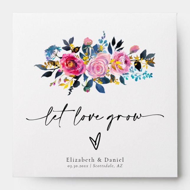 Let Love Grow Roses Gold Wedding Favour Seed Packe Envelope (Front)