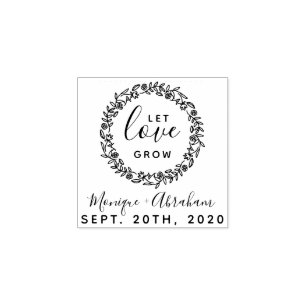 Let Love Grow Rustic Botanical Wreath Wedding Rubber Stamp