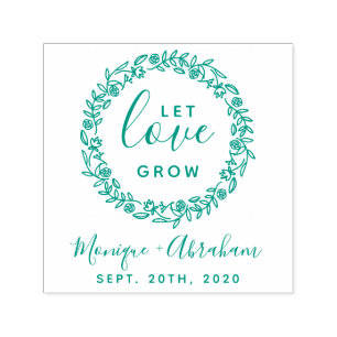 Let Love Grow Rustic Botanical Wreath Wedding Self-inking Stamp