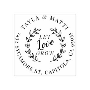 Let Love Grow   Rustic Newly Weds Return Address Rubber Stamp