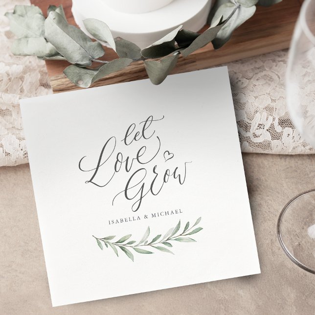 "Let love grow" script rustic greenery wedding Napkin ("Let love grow" script rustic greenery wedding Napkins)