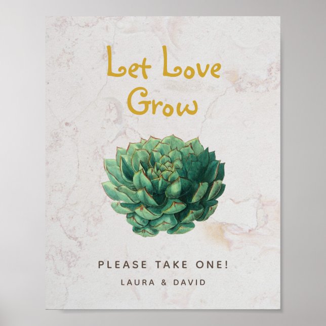 Let Love Grow Succulents Botanical Wedding Favours Poster (Front)