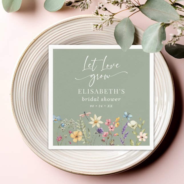 Let Love Grow Wildflower Sage Green Bridal Shower  Napkin (Creator Uploaded)