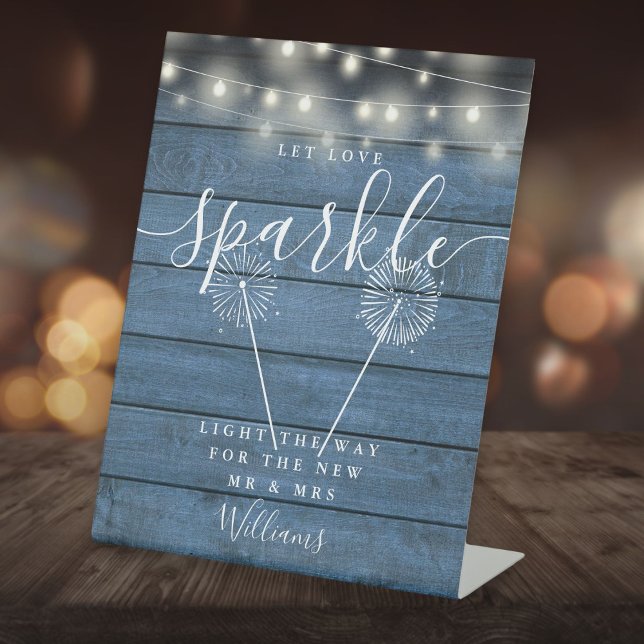 Let Love Sparkle Blue Rustic Wood String Lights Pedestal Sign (Let Love Sparkle Blue Rustic Wood String Lights Pedestal Sign)
