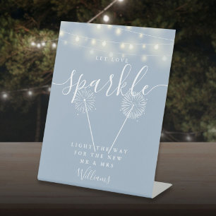 Let Love Sparkle Dusty Blue String Lights Pedestal Sign