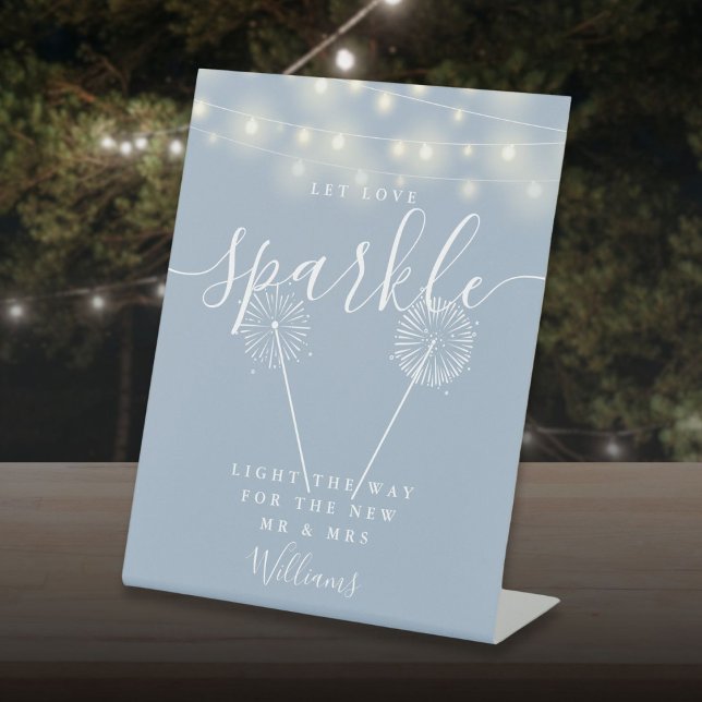 Let Love Sparkle Dusty Blue String Lights Pedestal Sign (Let Love Sparkle Dusty Blue String Lights Pedestal Sign)