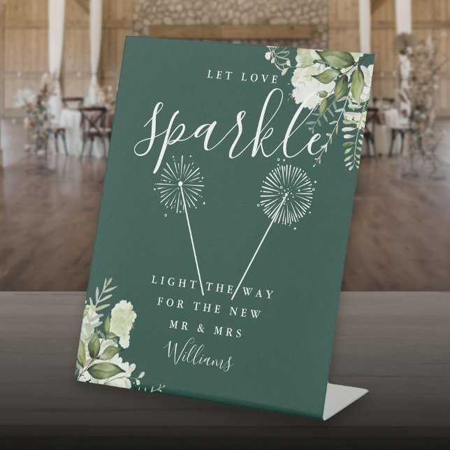 Let Love Sparkle Floral Emerald Wedding Pedestal Sign (Let Love Sparkle Floral Emerald Wedding Pedestal Sign)