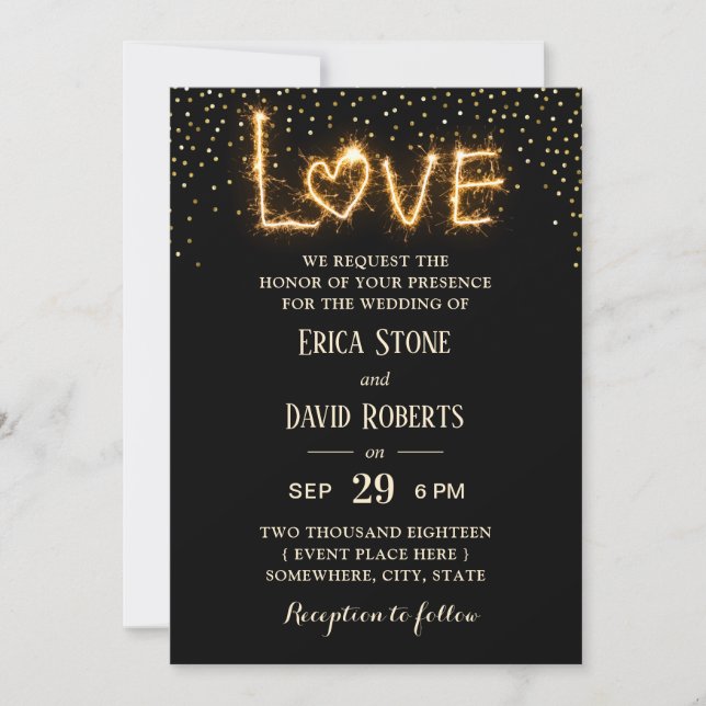 Let Love Sparkle Gold Confetti Modern Wedding Invitation (Front)