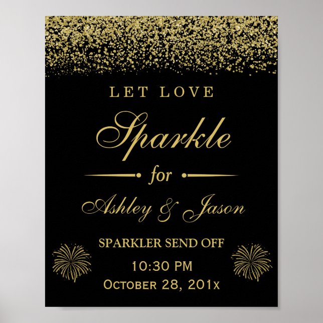Let Love Sparkle Gold Glitter Wedding Sign (Front)
