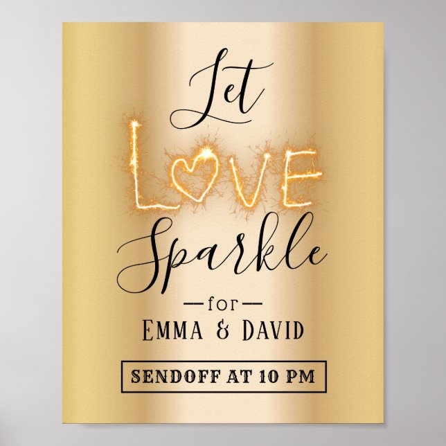 Let Love Sparkle Modern Gold Send Off Wedding Sign (Front)