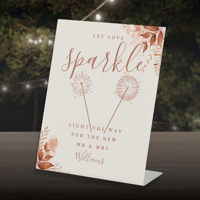 Let Love Sparkle Rustic Floral Fall Wedding Pedestal Sign (Let Love Sparkle Rustic Floral Fall Wedding Pedestal Sign)
