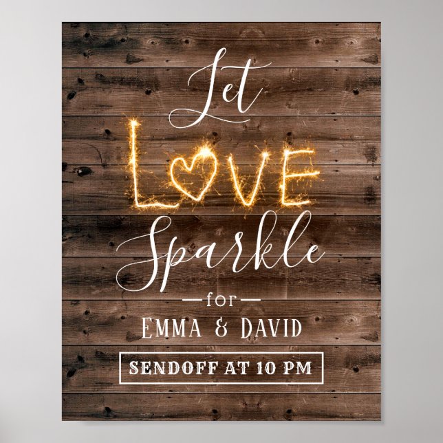 Let Love Sparkle Rustic Wood Send Off Wedding Sign (Front)