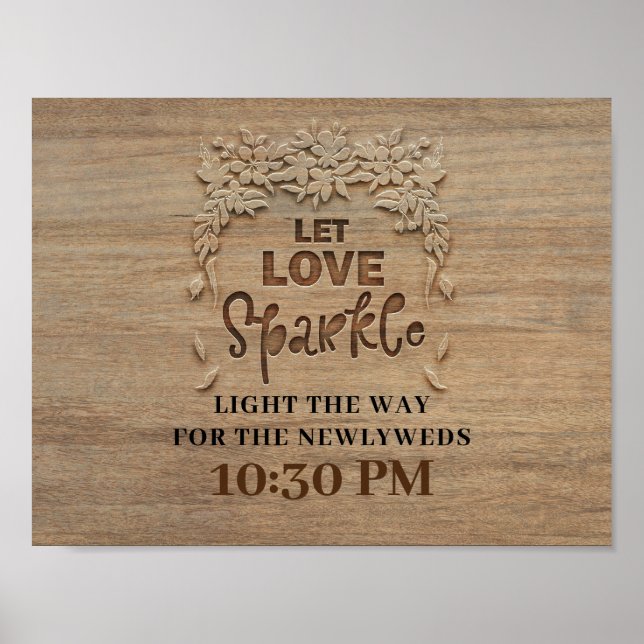 Let Love Sparkle Rustic Wood Wedding Sign (Front)