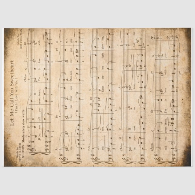 Let Me Call You Sweetheart Music Decoupage Tissue Paper (Front)