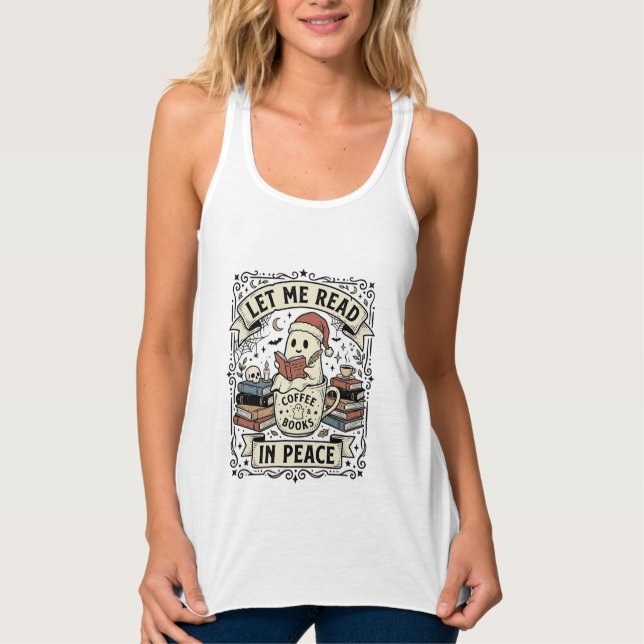 Let Me Read In Peace Ghost Book Lover Halloween De Singlet (Front)