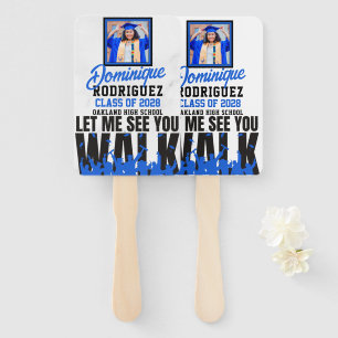 Let Me See you WALK Blue Black 2 Photos Graduation Hand Fan