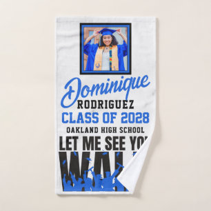 Let Me See you WALK   Funny Blue Photo Graduation Hand Towel