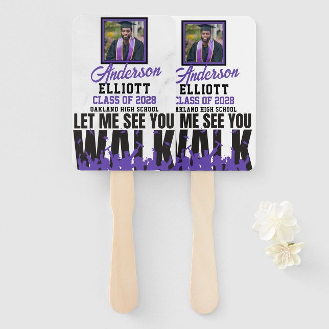 Let Me See you WALK | Purple Graduation 2 Photos Hand Fan (Front and Back)