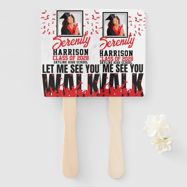 Let Me See you WALK | Red & Black Graduation Photo Hand Fan (Front and Back)