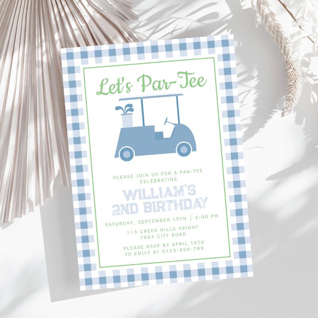 Let Par Tee Golf Blue Chequered Birthday Invitation (Creator Uploaded)