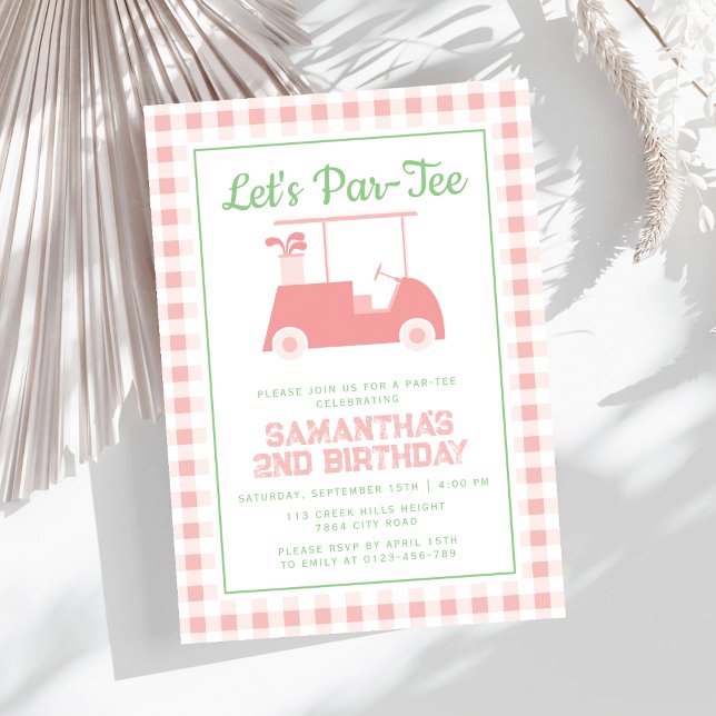 Let Par Tee Golf Pink Chequered Birthday Invitation (Creator Uploaded)