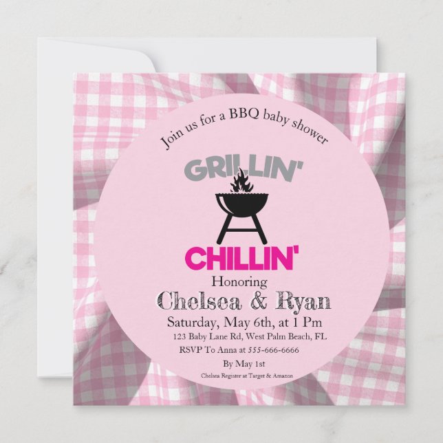 Let’s BBQ Baby Shower Invitation • Gingham Baby-Q  (Front)