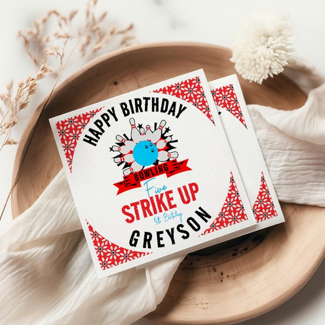 Let’s Bowl! Fun Kids 5th Birthday Party Bowling Napkin (Creator Uploaded)