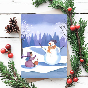 Let’s Build a Snowman Watercolor Winter Painting Postcard