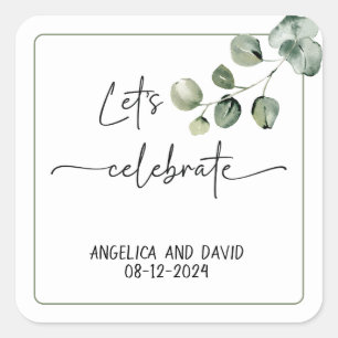 Let’s Celebrate name date eucalyptus modern Square Sticker
