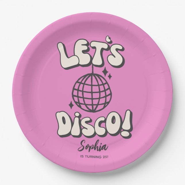 Let’s Disco Birthday Party Magenta Paper Plate (Front)