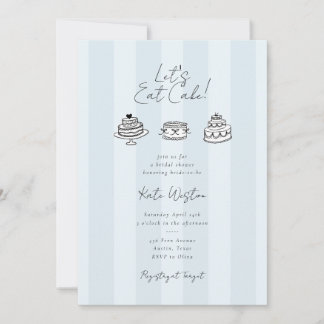 Let’s Eat Cake Blue Bridal Shower Coquette Design Invitation