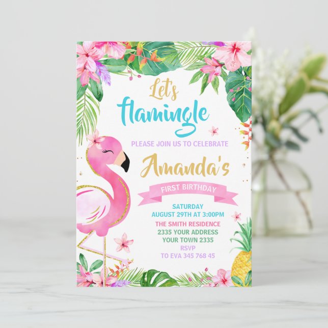 Let’s Flamingle Birthday Invitation (Standing Front)