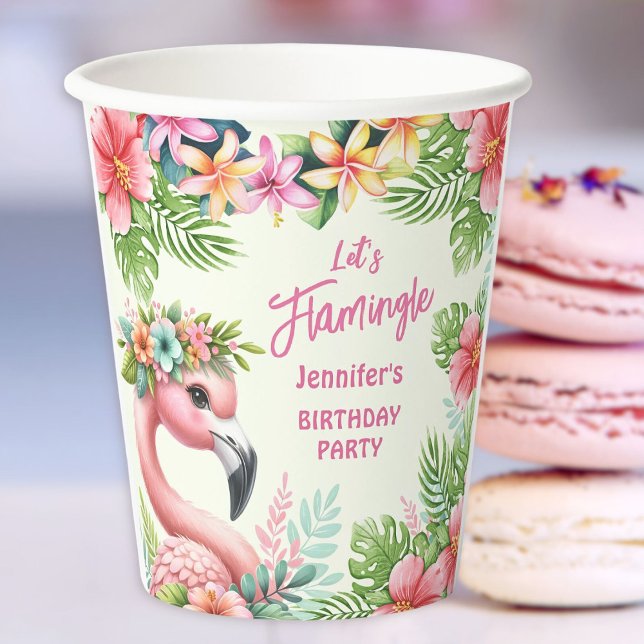 Let’s Flamingle Girl Pink Flamingo Birthday Paper Paper Cups (Creator Uploaded)