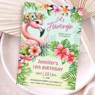 Let’s Flamingle Girls Pink Flamingo 10th Birthday Invitation